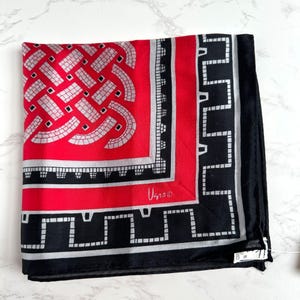 Vintage Vera Neumann Black Red Silver Grid Scarf - 28&quot; Silk New with Tags, Designer Scarf Gift for Her