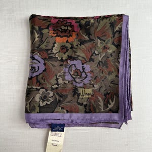Vintage Silk Scarf by Honey, 30 x 30 Square Headscarf Made in Japan Silk, Retro Earth Tone Fall Scarf, Floral Botanical Designer Scarf