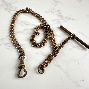 Antique Gold Filled Watch Chain: T-Bar Curb Link, 1920s Mens Accessory