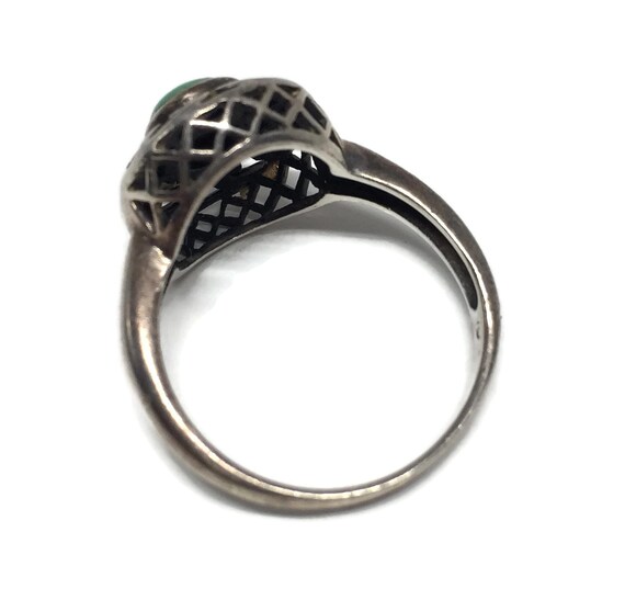 Vintage Sterling Silver Turquoise Ring - Filigree… - image 8