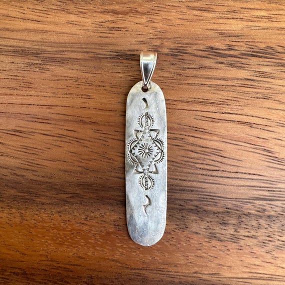 Handmade Hammered Sterling Silver Pendant with Etched Detail