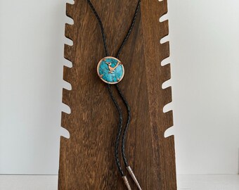 Corbata bolo vintage de cobre, correcaminos, turquesa sintética, estilo suroeste, para hombre.