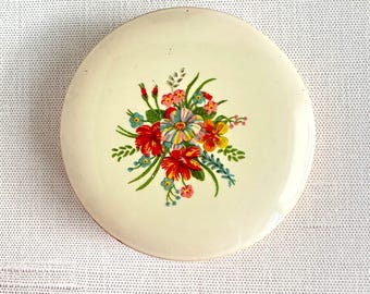 Vintage NOS Powder Compact Floral Enamel Lid Mirror Powder Sifter Boudoir Vanity