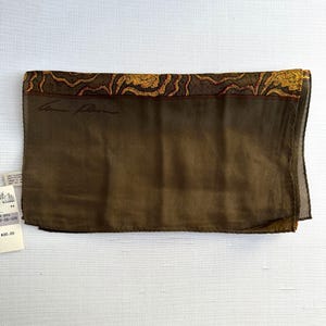 Anne Klein Silk Scarf: Gold Paisley Print, Vintage Designer Scarf NWT