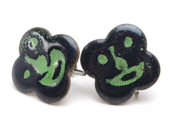 Vintage Mid Century Enameled Face Earrings: 1950s Modernist Jewelry