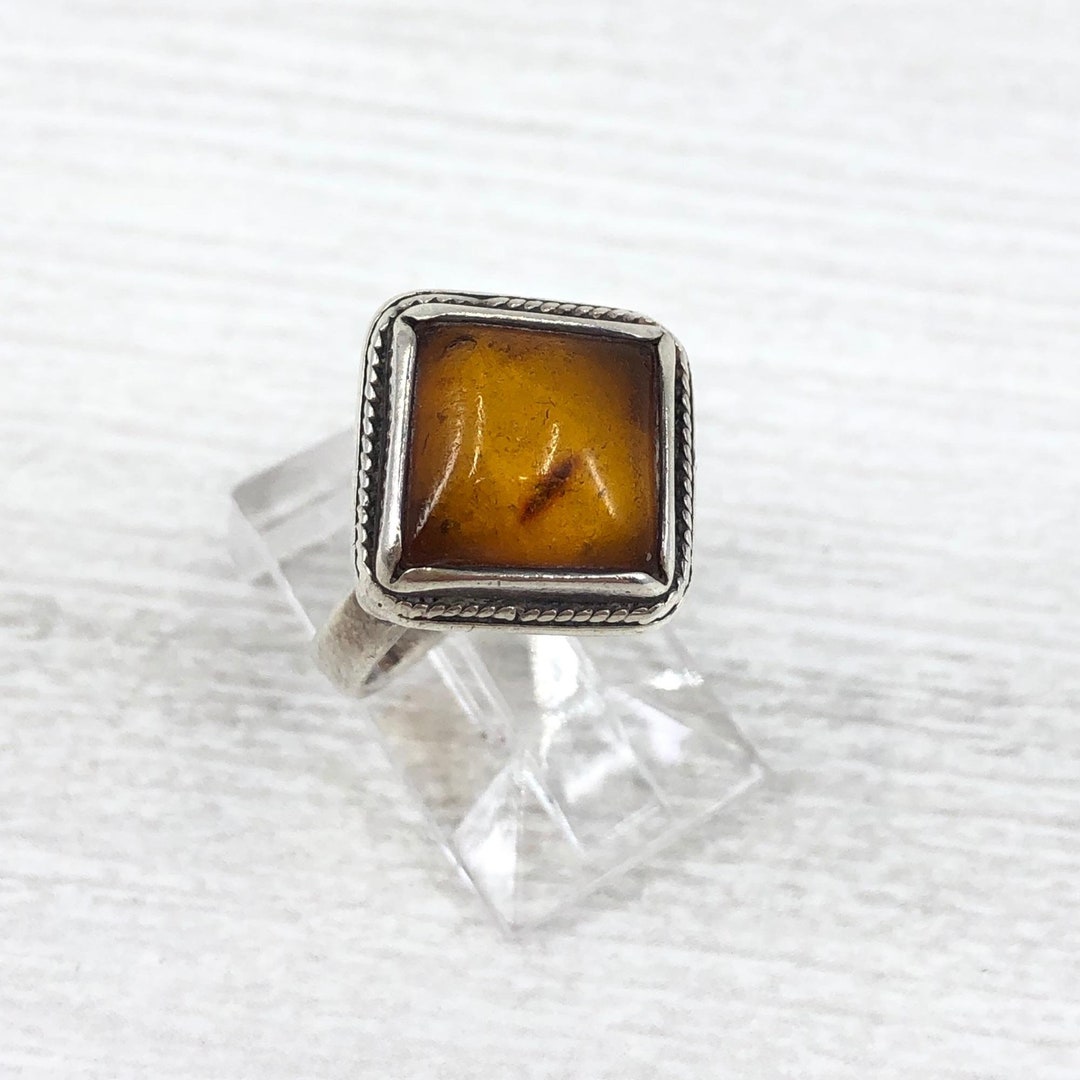 Sterling Silver Natural Amber Ring Size 6 Vintage Rings for - Etsy