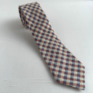 Vintage Everett Plaid Cotton Tie 60&quot;L X 2.5&quot;W Made In USA Red/Blue/Ivory
