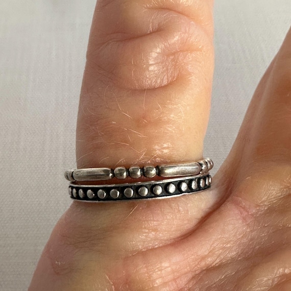 Sterling Silver Stacker Ring with Dotted Design S… - image 5