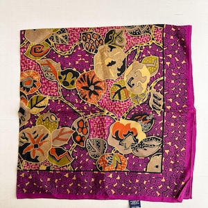 Vintage Honey Silk Scarf: Abstract Floral Print, Made in Korea