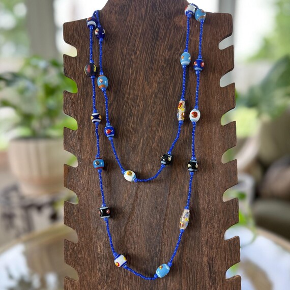 Vintage Italian Glass Bead Necklace 24" with Multicolor Beads Handcrafted