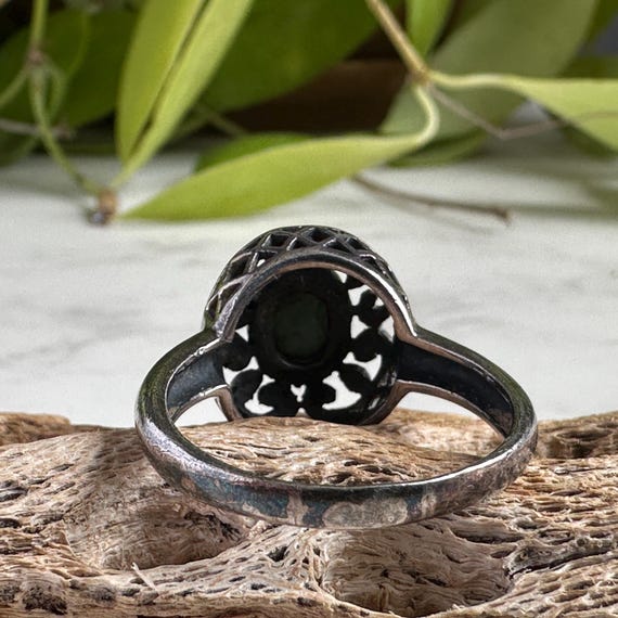 Vintage Sterling Silver Turquoise Ring - Filigree… - image 4