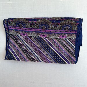 Vintage Silk Scarf by Honey NWT 10x50, Blue Pink Paisley, Made in Japan, Boho Headscarf, Skinny Retro Scarf, Gift for Her