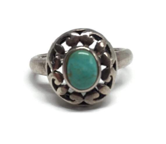 Vintage Sterling Silver Turquoise Ring - Filigree… - image 10