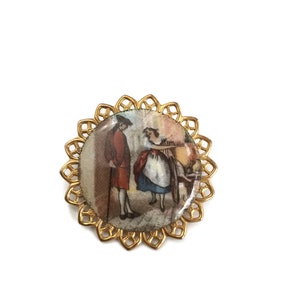 Edwardian Porcelain Cameo Brooch: Vintage Lady Portrait Medallion