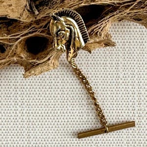 Vintage Gold Tone Horse Head Tie Tack: Equestrian Western Jewelry