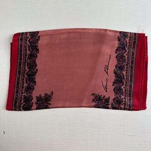 Anne Klein Silk Scarf NWOT, Mauve Red Paisley, 11x50, Vintage Designer Floral Border, Gift for Her, Collectible 1980s Scarf