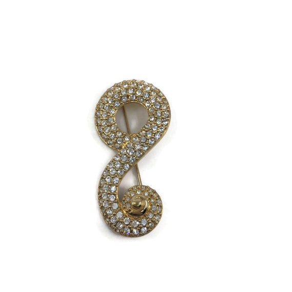 Swarovski Swan Brooch: Clear Crystal Gold Tone Swirl Pin