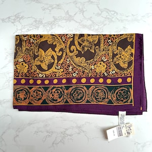 Vintage Vera Neumann Baroque Silk Scarf Burgundy & Gold 52&quot; x 15&quot; New with Tags