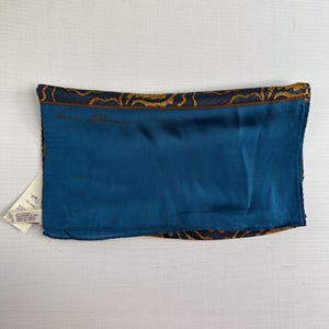 Vintage Anne Klein Silk Scarf: Gold Paisley on Teal, Hand-Rolled
