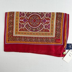Vintage Silk Scarf Honey Japan NWT 10x50 Red Mustard Plum, Long Oblong Geometric Scarf, Boho Gift Accessory for Her
