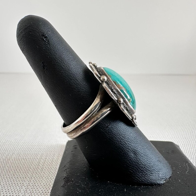 1970s Navajo Sterling Silver Turquoise Ring Size 8 - Etsy