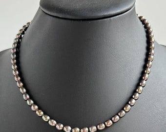 Black Freshwater Pearl Necklace, Sterling Silver Clasp, 17 Inch