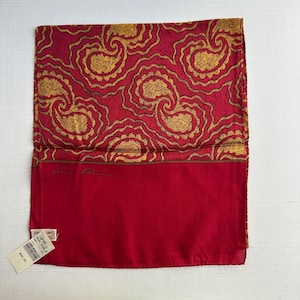 Anne Klein for Vera Companies Silk Scarf NWT, Gold Paisley on Red, 11x50, Vintage Designer Collaboration, Gift for Her