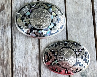 Stunning Vintage Alpaca Buckle Belt With Abalone Inlay and  display picture 1