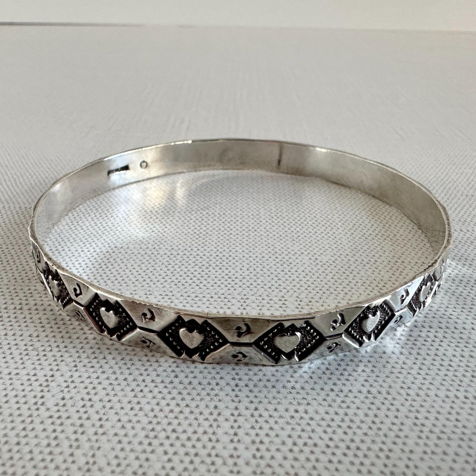 Silver Heart Bangle - Etsy