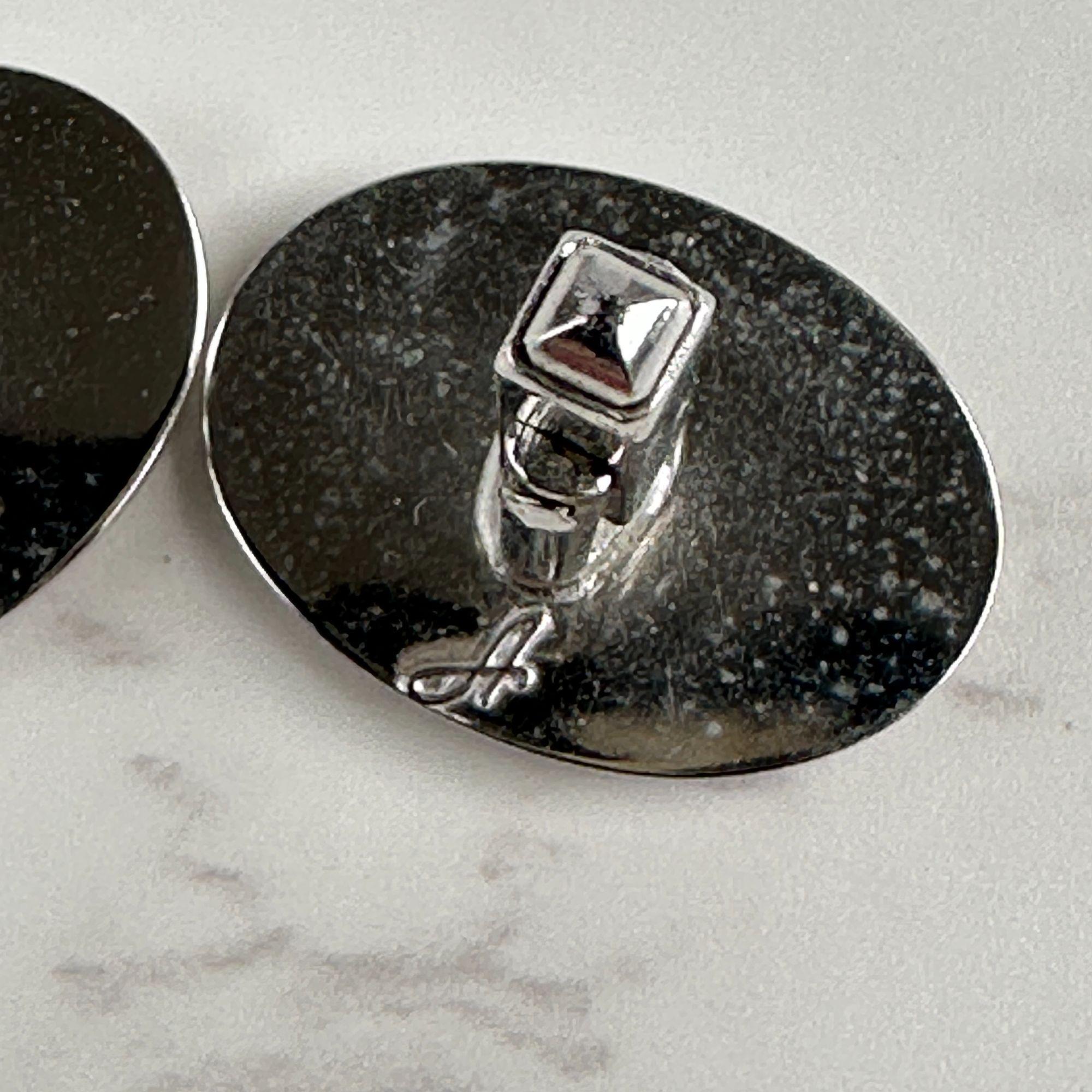 Boutons De Manchette ANSON Argentés à Rhodium Et Strass - Occasion - Style élégant Ovale