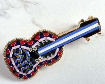 Broche Vintage Guitare En Mosaïque Micro - Accessoire Ancien Et Original