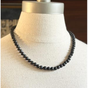 Antique French Jet Necklace, Faceted Black Glass Beads, Victorian Mourning Jewelry, Thumbless Clasp