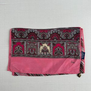 Vintage Honey Silk Scarf: Pink and Gray Paisley Floral, 10x50&quot; Oblong