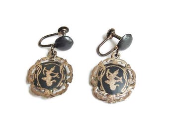 Siam Nielloware Sterling Silver Earrings: 1930s Dancing Angel