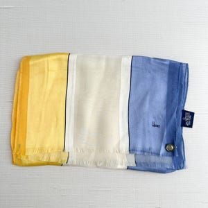 Vintage Silk Scarf by Honey Japan: Blue Yellow Stripe, Long Rectangular Scarf