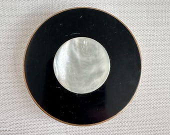 Vintage Rex Fifth Avenue Powder Compact Mother of Pearl Black Enamel Gold