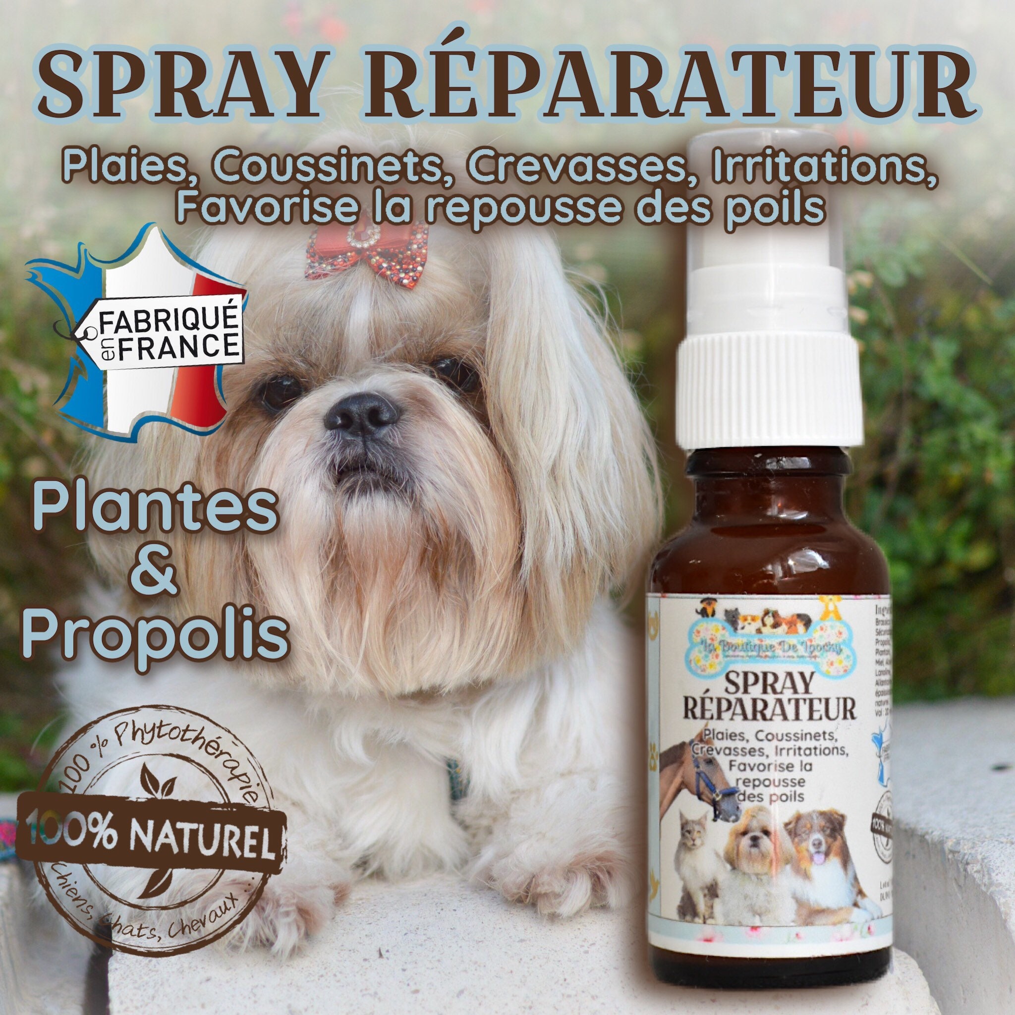 Spray Réparateur, Hydratant et Cicatrisant 100% Naturel Pour Chien, Chat Cheveux, Anti Démangeaisons