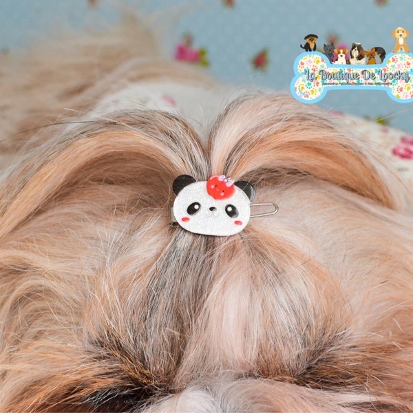 Barrette Fantaisie Motif Panda Pour Chien, Chienne À Poil Long / Accessoire Originale, Shih Tzu, Yorkshire, Lhassa Apso