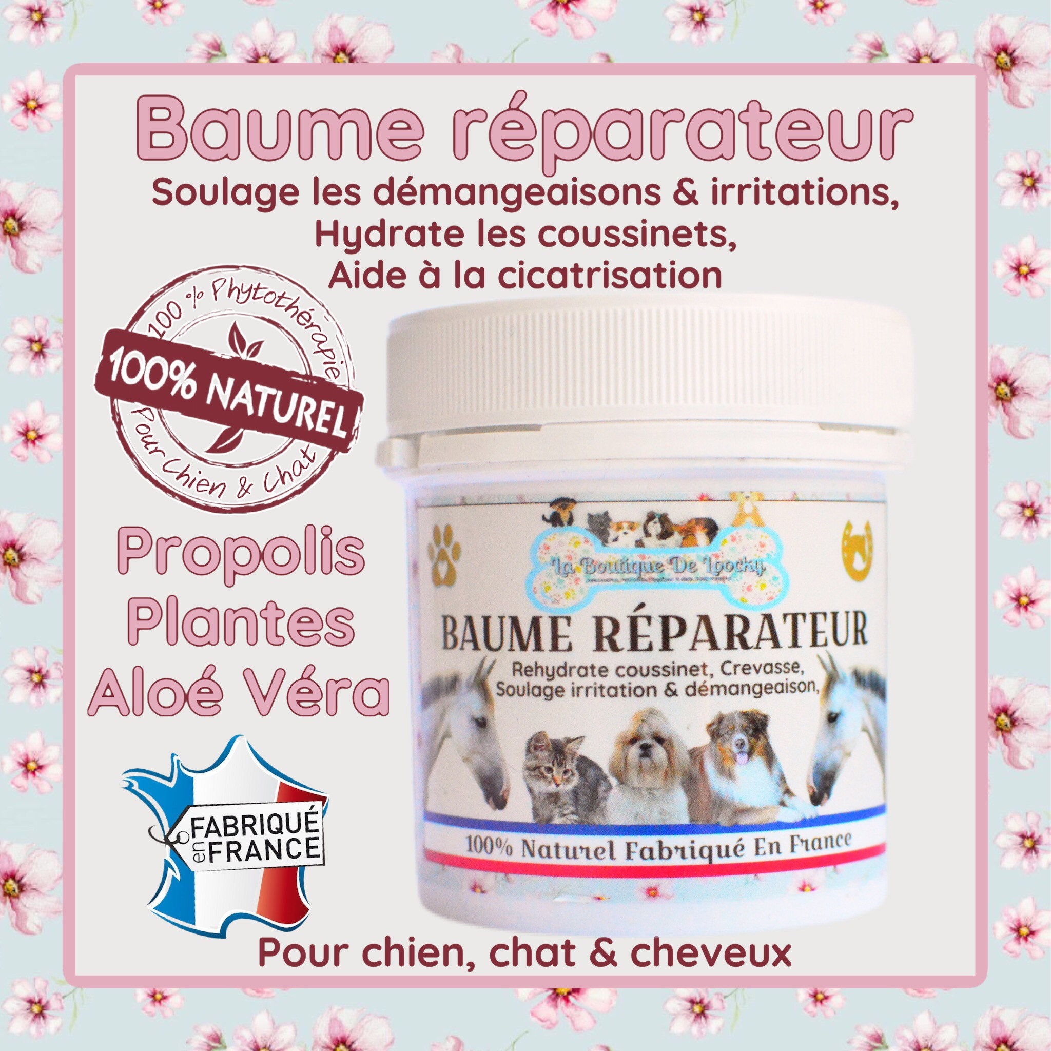 Baume Crème Réparateur, Hydratant et Cicatrisant 100% Naturel Pour Chien, Chat Cheveux, Anti Démange