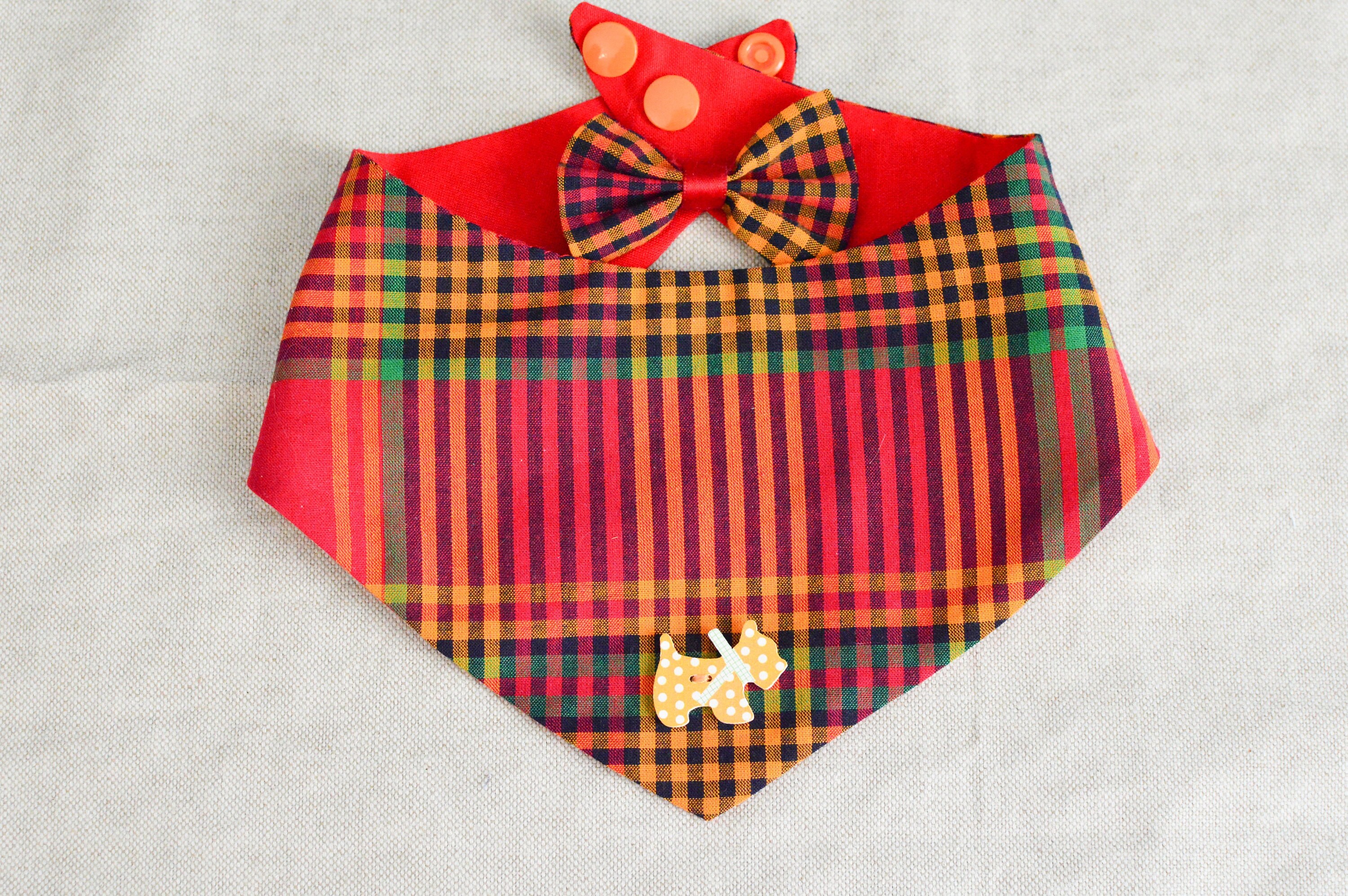 Chic Bandana Pour Chien & Chat Tendance Motif Carreaux et Boutons Jaune avec Noeud Assorti