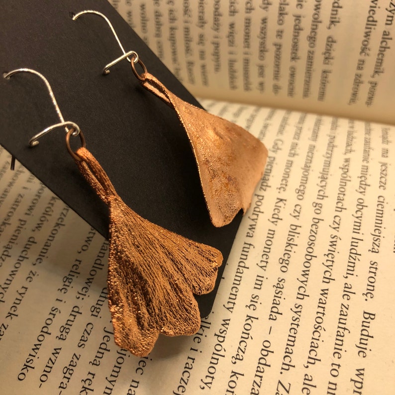 Ginkgo Biloba Earrings, Real Ginkgo Leaves Dipped in Copper Botanical ...