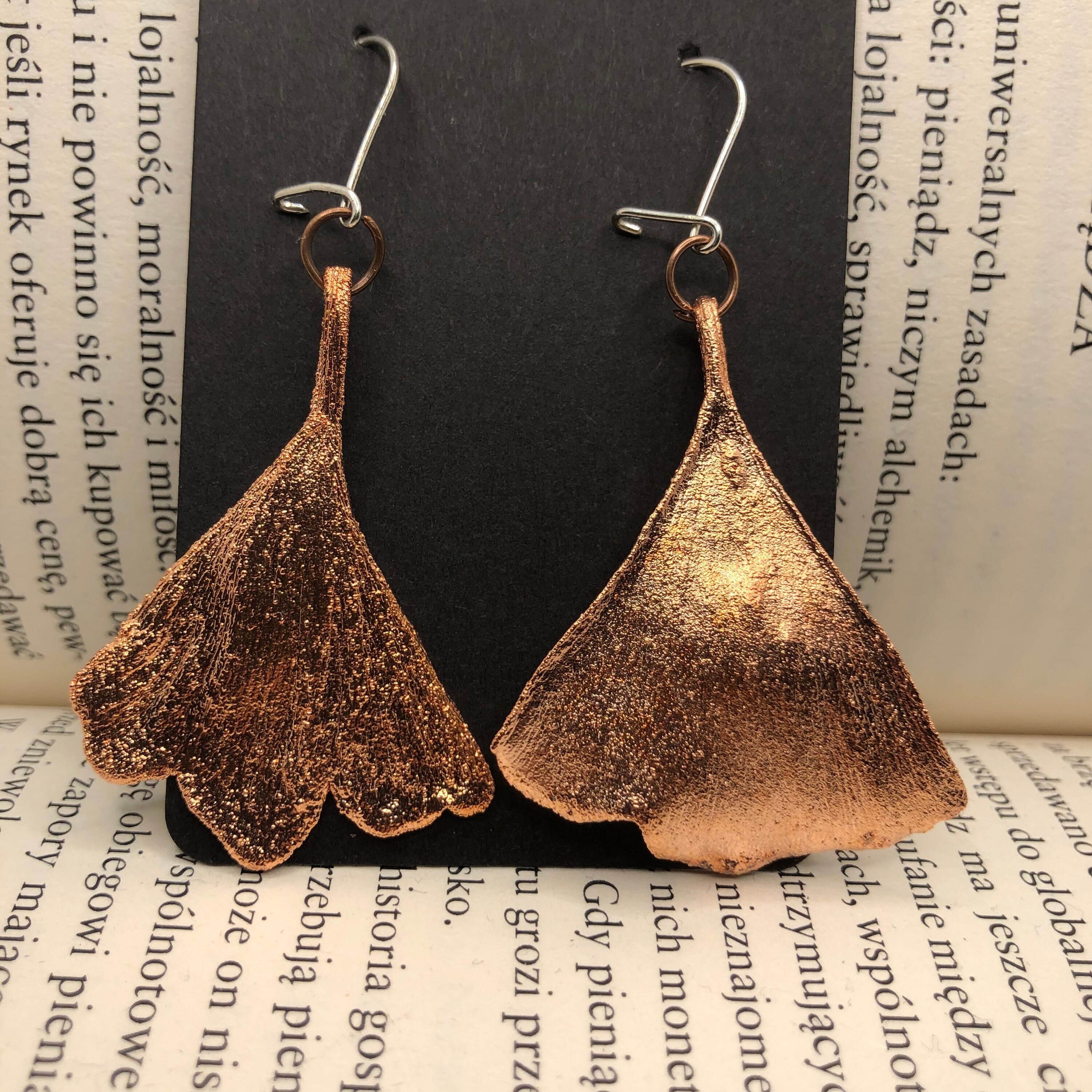 Ginkgo Biloba Earrings, Real Ginkgo Leaves Dipped in Copper Botanical ...