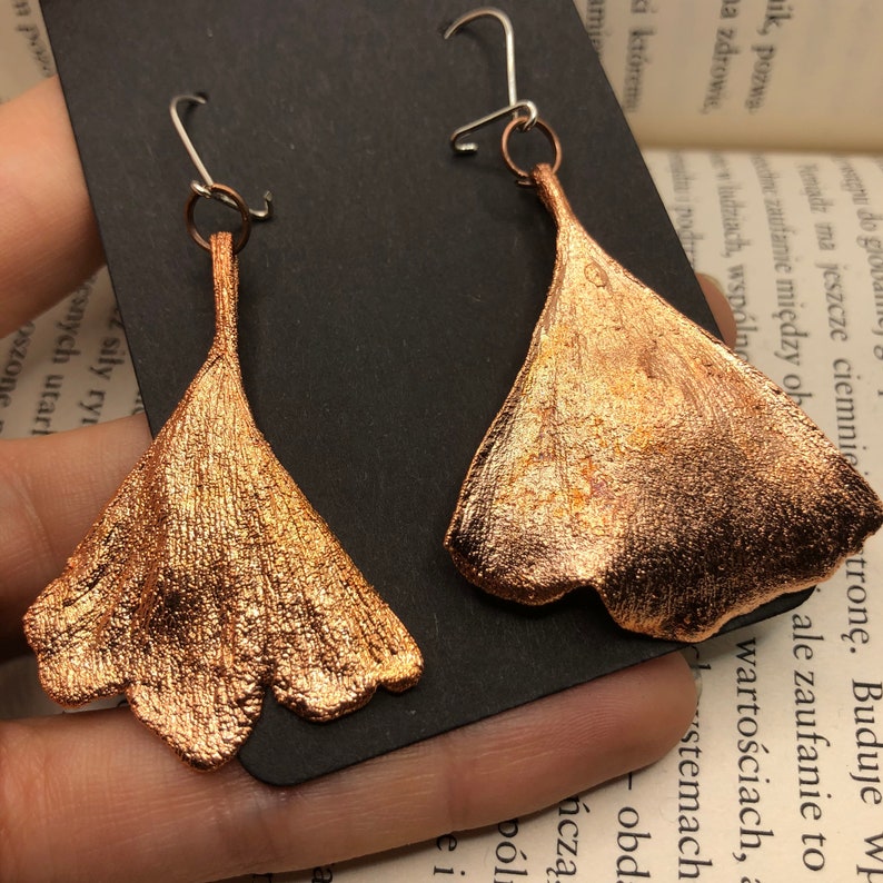 Ginkgo Biloba Earrings, Real Ginkgo Leaves Dipped in Copper Botanical ...