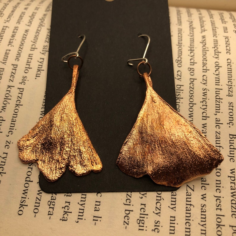 Ginkgo Biloba Earrings, Real Ginkgo Leaves Dipped in Copper Botanical ...