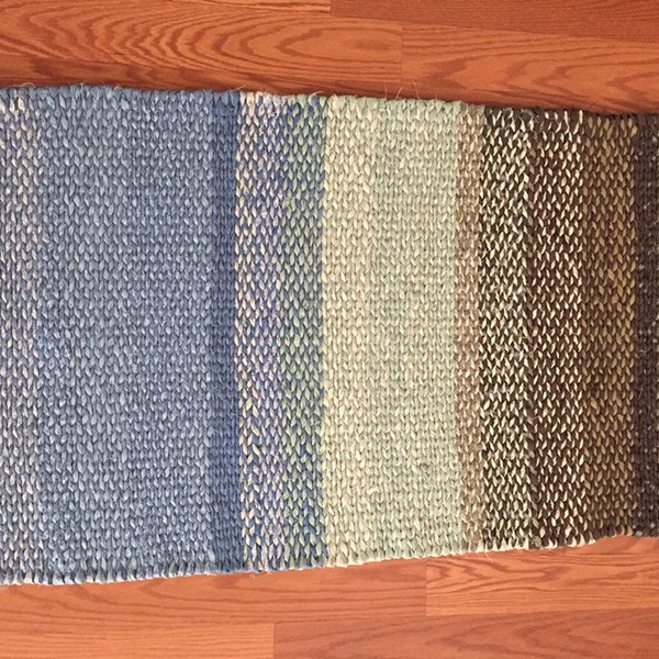 Authentic HandmadeTwined Rag Rug -Mossy Rocks in the Sea 23x40