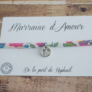 Marraine d'amour - bracelet liberty + prenom enfant personnalisé - future marraine - annonce bébé - promue marraine