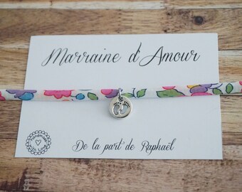 Godmother of love - Liberty print bracelet + personalized child's name - future godmother - baby announcement - promoted to godmother