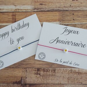 Bracelet coeur - joyeux anniversaire - happy birthday - 20 ans 30 ans 50 ans 60 ans- carte anniversaire amitié protection chance amour