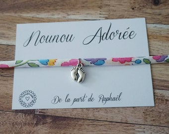 bracelet nounou - cadeau nounou personnalisé - bracelet liberty - nounou adorée - merci de m'avoir aidé à grandir