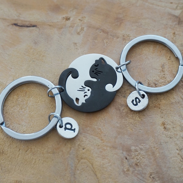 Ying yang pet cat keychain - porte clé chat à partager - couple love chat - duo amie-ami - homme-femme - duo pièce puzzle chat